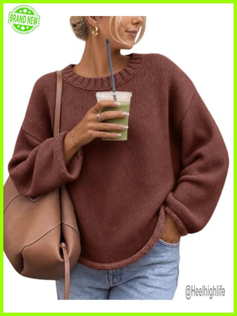 Womens Cotton Acrylic Knit Sweater Crewneck Pullover Long Sleeve Top